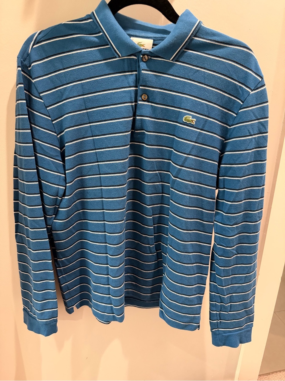 Lacoste Blue & White Striped Long-Sleeve Polo